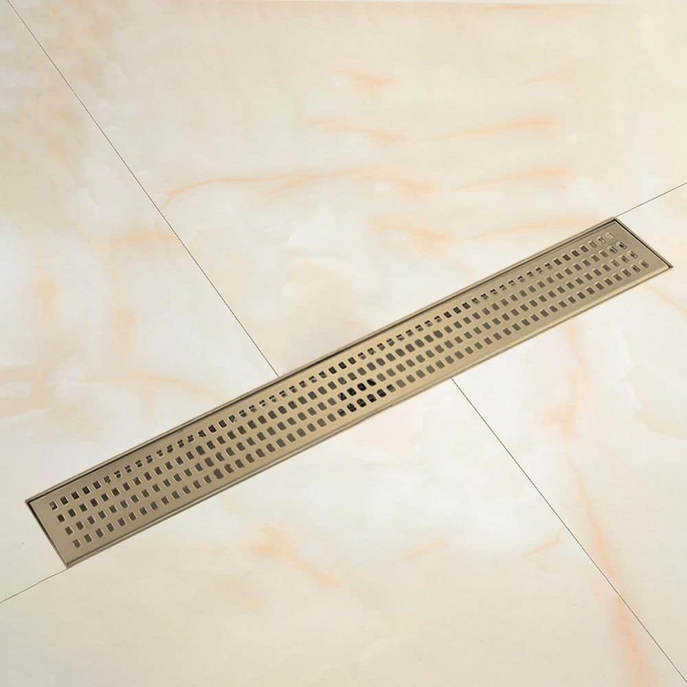 Satico 36 in. Linear Grid Shower Drain with Leveling Feet in Brushed Gold (1)