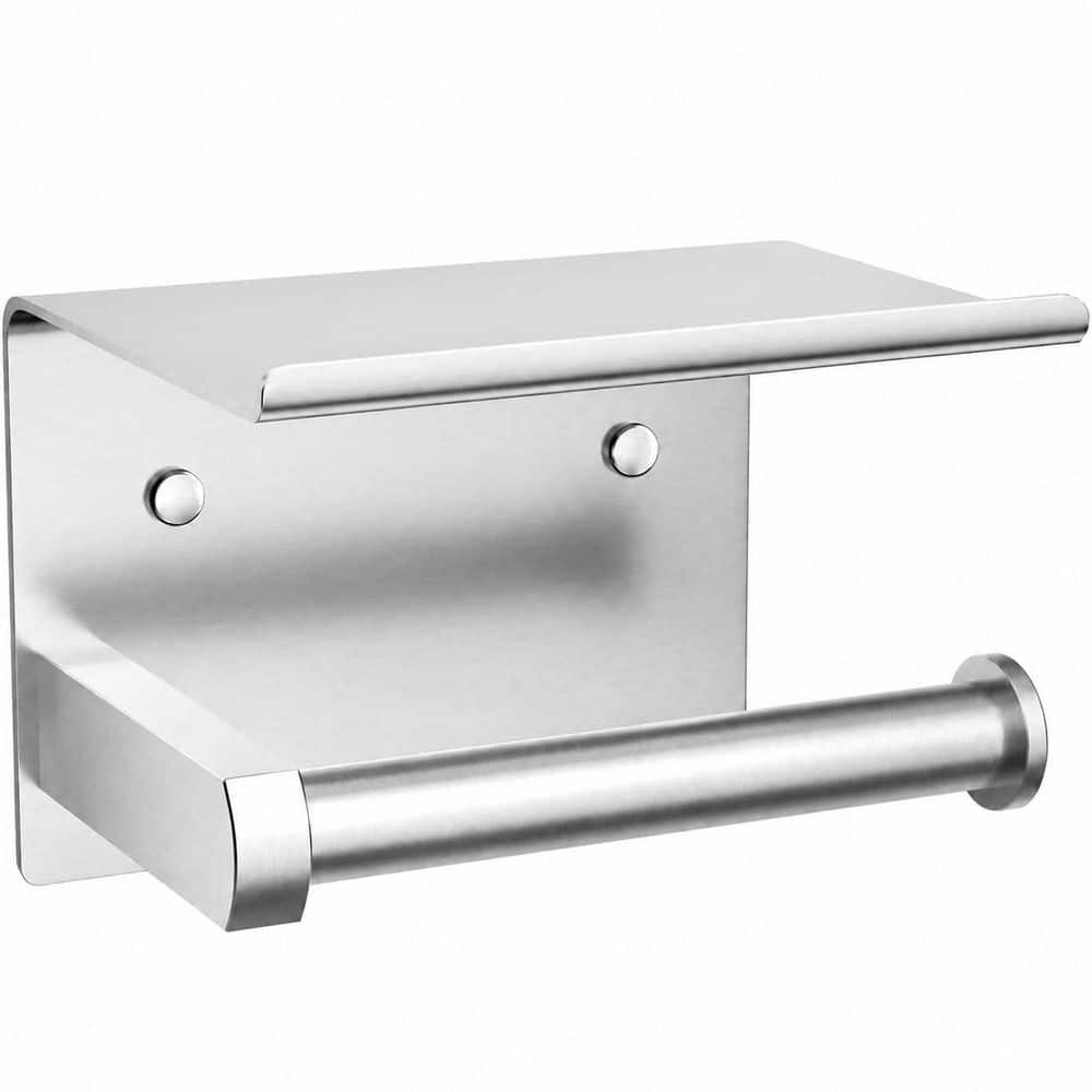 LAIFUCAM 1-Piece Toilet Paper Holder with Shelf in Brushed Nickel Stainless Steel, Adhesive or Screw Wall Mount (1)