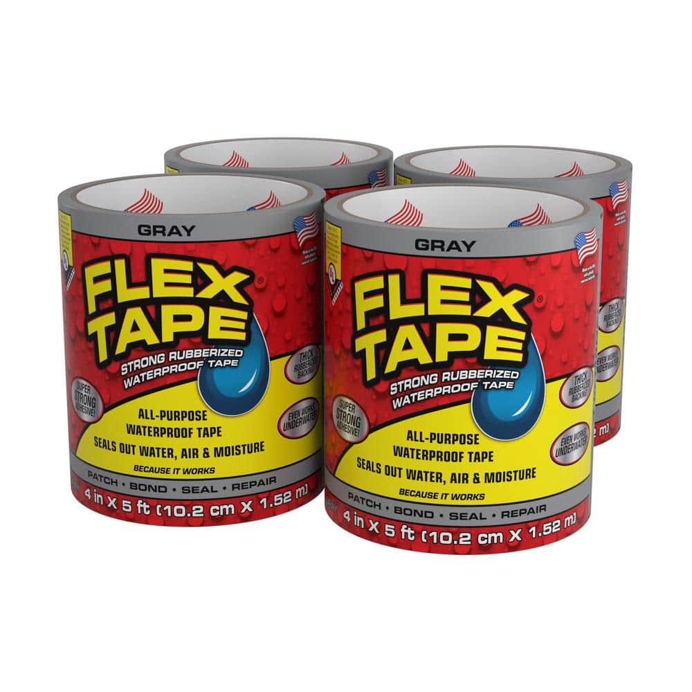 FLEX SEAL FAMILY OF PRODUCTS Flex Tape Gray 4 in. x 5 ft. Strong Rubberized Waterproof Tape (4-Pack)