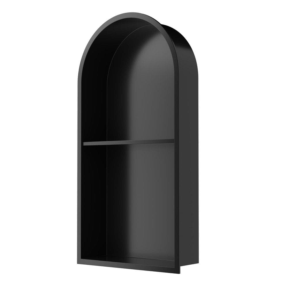 Simple Project 12 in. W x 24 in. H x 4 in. D Stainless steel Recessed Shower Niche one in Black with Curved Design and Double Shelves