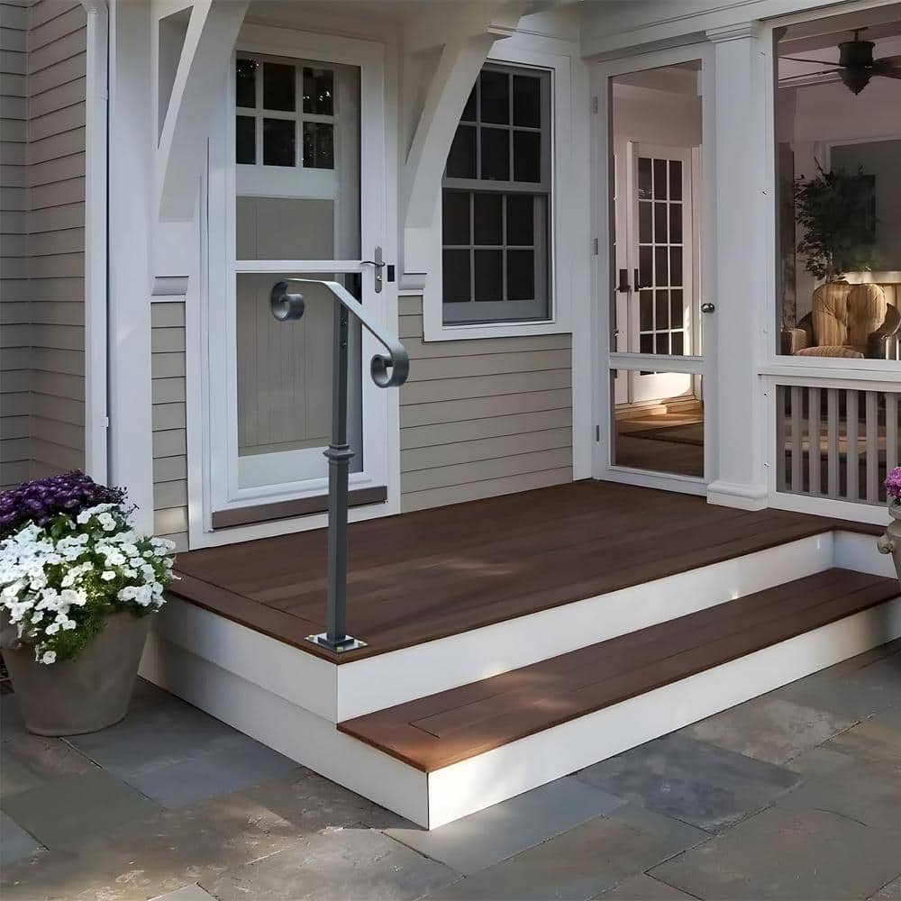 Angel Sar 38.8 in. L x 14.35 in. W Single Post Metal Handrail, Handrails for 1-2 Steps Outdoor Steps (3)