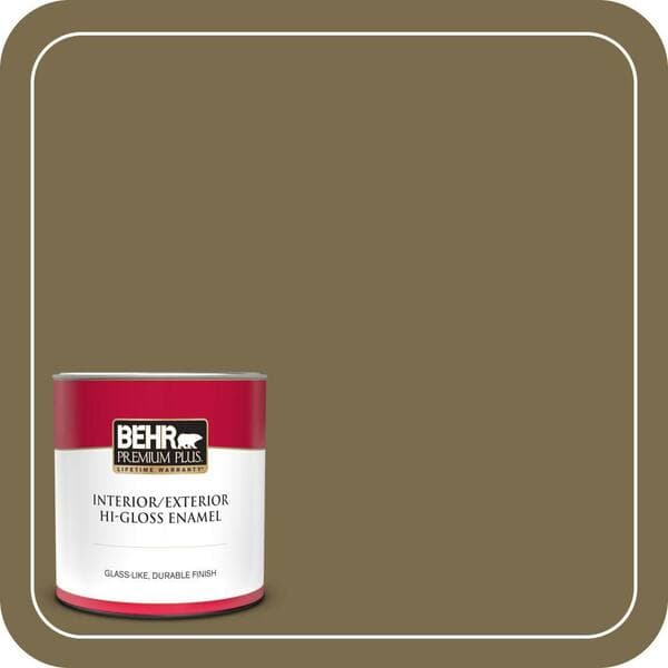 BEHR PREMIUM PLUS 1 qt. #PPU8-01 Olive Hi-Gloss Enamel Interior/Exterior Paint & Primer (2)