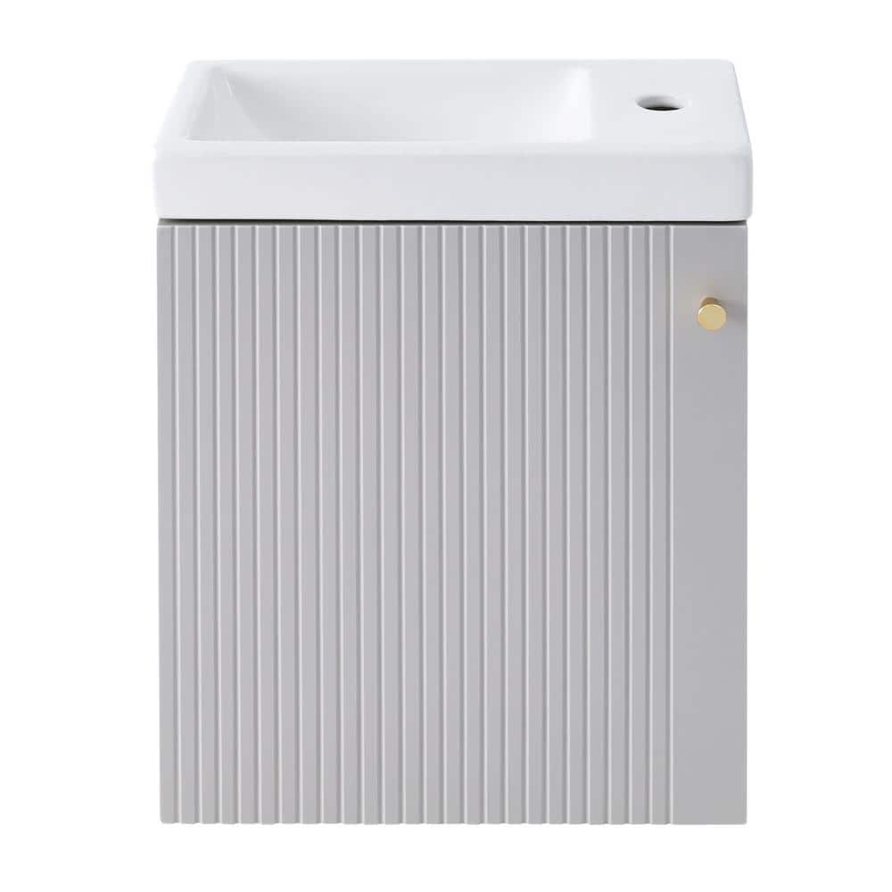Unbranded 15.94 in. W x 8.66 in. D x 20.5 in. H Bathroom Storage Wall Cabinet with Ceramic Basin in Gray (3)