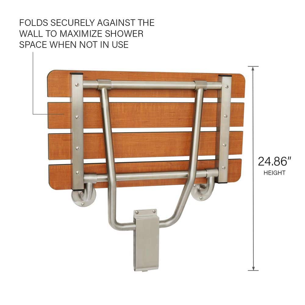 SEACHROME 24-inch x 15-inch in ADA Folding Wall Mount Bathroom Shower Seat Bench, Teak Phenolic Seat (2)