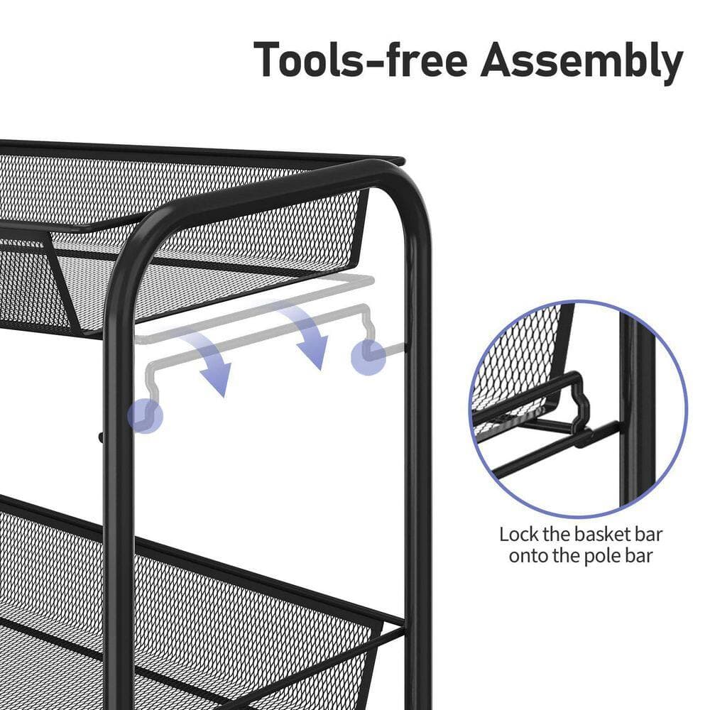 Wudkey Bathroom Essential Rolling Cart 4-Tier Rust-Resistant Mesh Shower Caddy in Aluminum Frame, Units Kitchen Bathroom, Black (2)