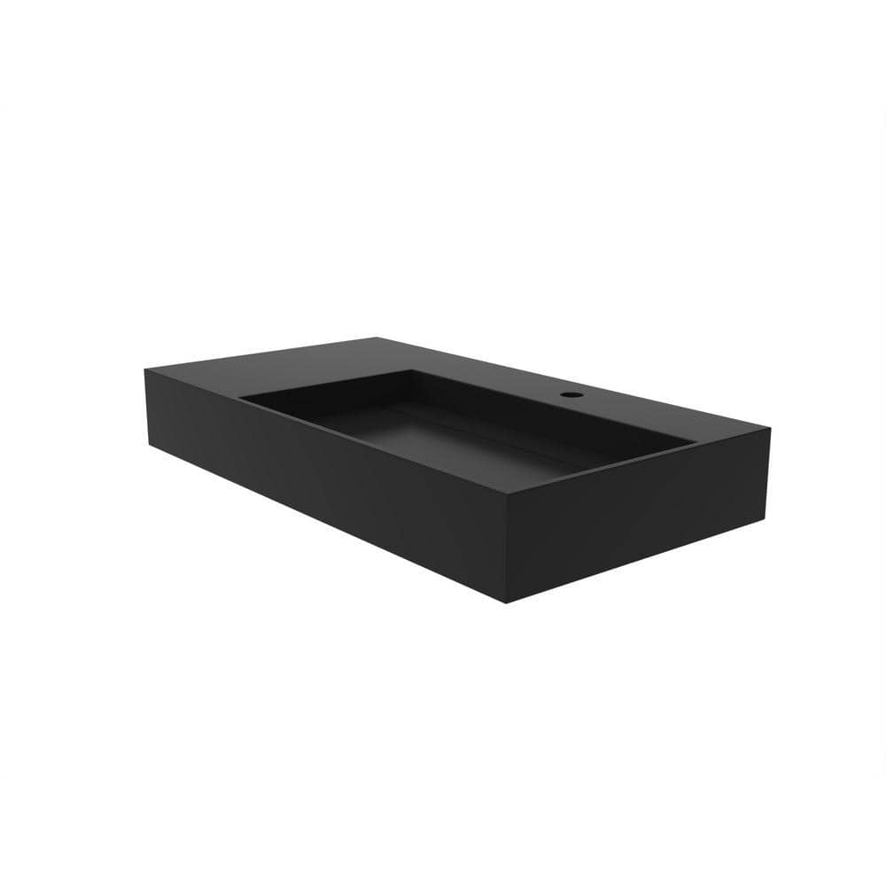 castellousa Juniper 36 in. Wall Mount Solid Surface Right Side Basin Rectangle Bathroom Sink in Matte Black (3)