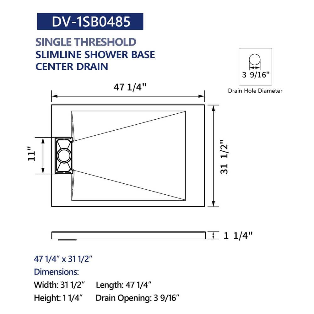 DEERVALLEY 48 in. L x 32 in. W SMC Curbless Zero Threshold Alcove Shower Pan Base in White with Reversible Left/Right Drain (2)