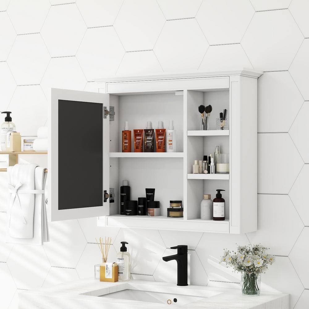 Flynama 30 in. W x 8 in. D x 28 in. H Bathroom Storage Wall Cabinet with Mirror in White (3)