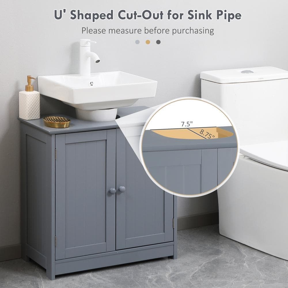 Tileon 23.5 in. W x 11.75 in. D x 23.5 in. H Freestanding Pedestal Bath Vanity with MDF Top and Adjustable Shelf in Gray (2)
