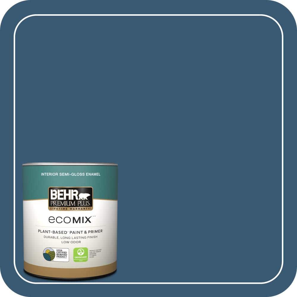 BEHR PREMIUM PLUS 1 qt. #M500-6 Express Blue Semi-Gloss Enamel EcoMix Plant-Based Interior Paint & Primer (1)