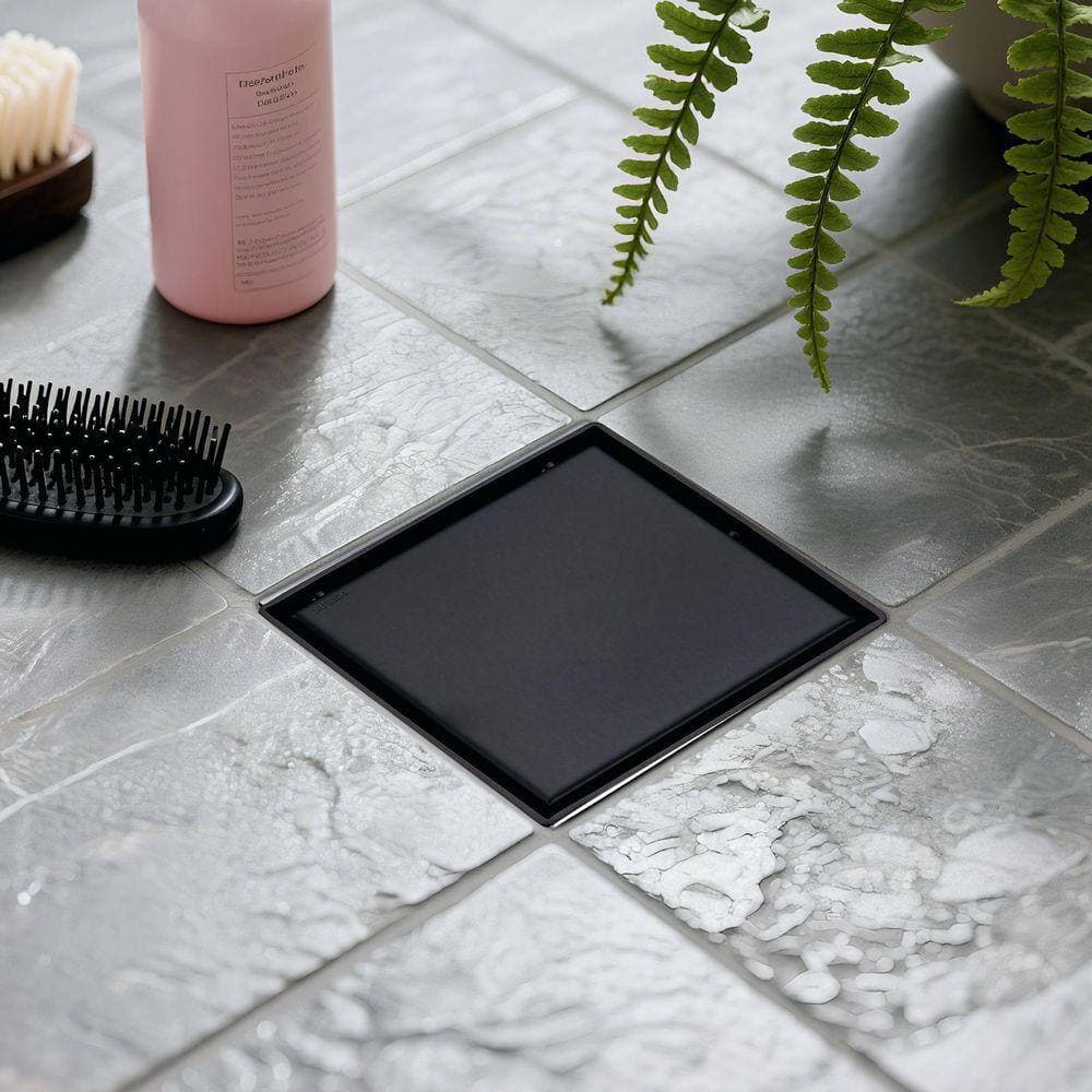 AVITAS 5.9 in. Square Stainless Steel Shower Floor Drain with Tiled Insert Grate and Hair Strainer in Matte Black (2)
