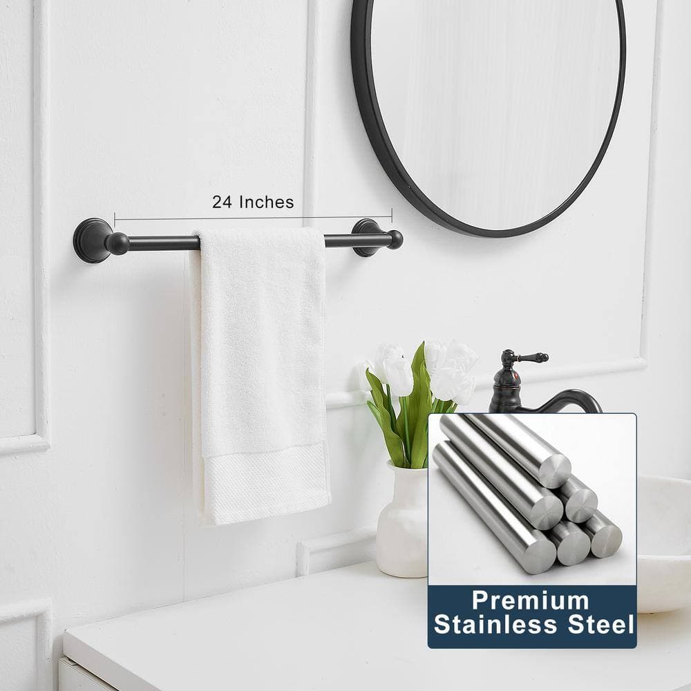 BWE 3-Piece Bath Hardware Set Accessories 18,24 in . Towel Bars and Toilet Paper Holder, Towel Ring in Oil Rubbed Bronze (3)