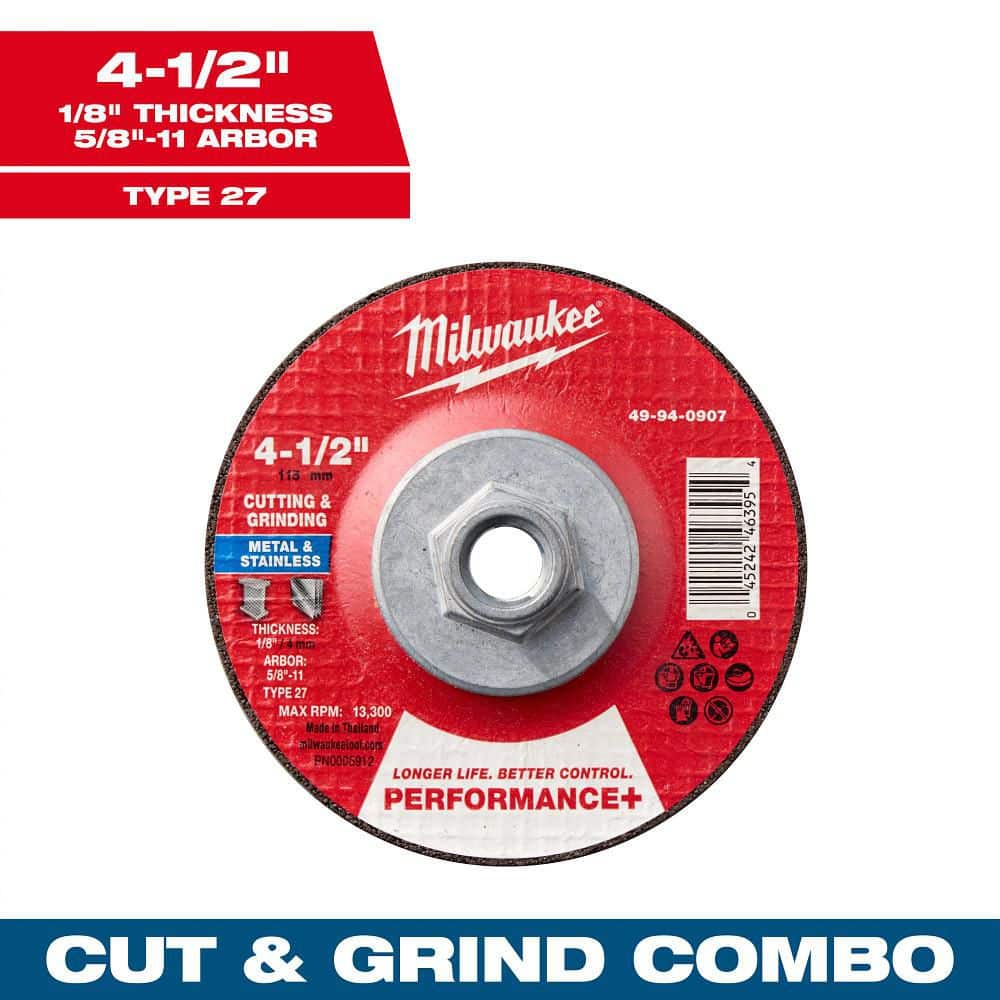 Milwaukee 4-1/2 in. x 1/8 in. x 5/8-11 in. Performance Plus Dual Metal Cut & Grind Wheel-Type 27 (1)