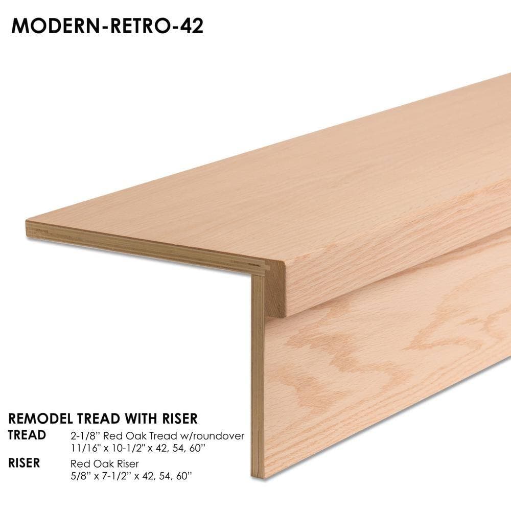 HOUSE OF FORGINGS 42 in. Modern RetroFit Engineered Wood 2.1 in. x 42 in. Red Oak Tread Kit for Stair Remodel (2)
