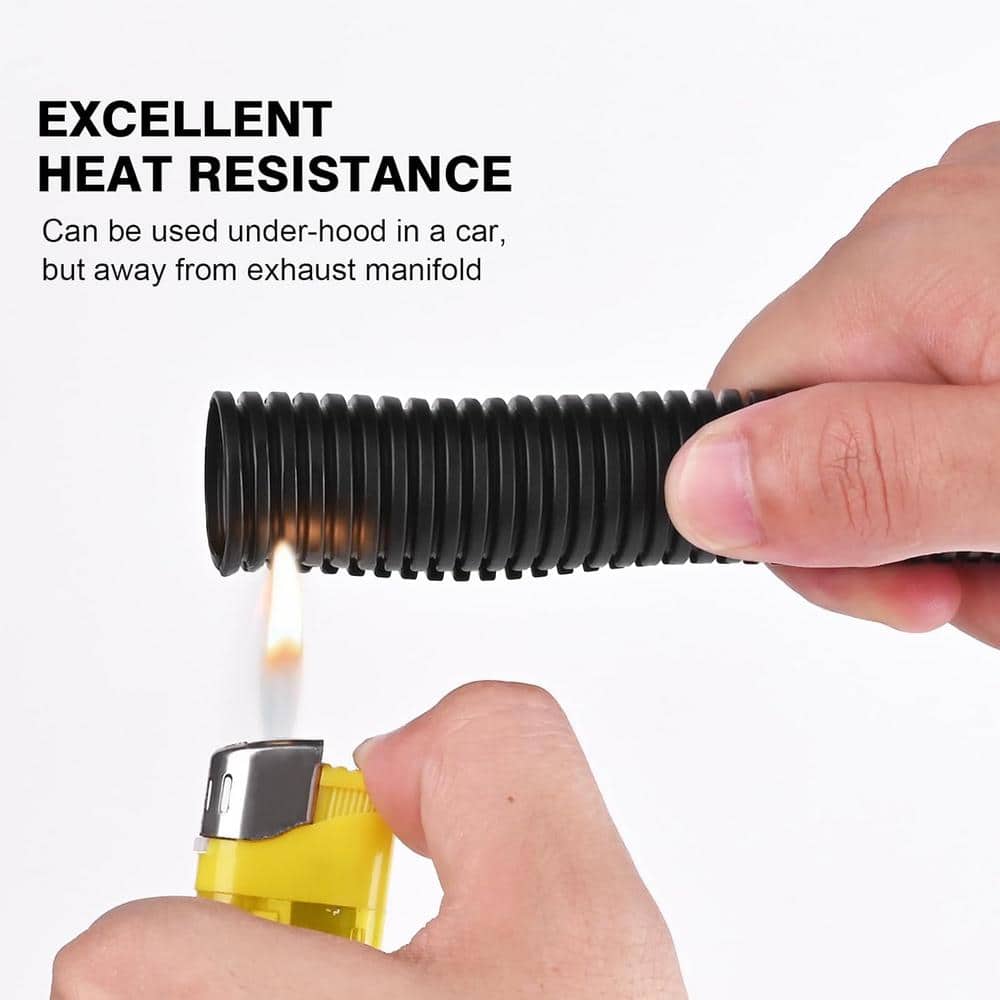 Ahfiwaso 1/2 in. 25 ft. Black Cable Cover Flame Retardant Split Wire Loom Flexible Tubing with Insertion Tool and Heat Resistant (2)