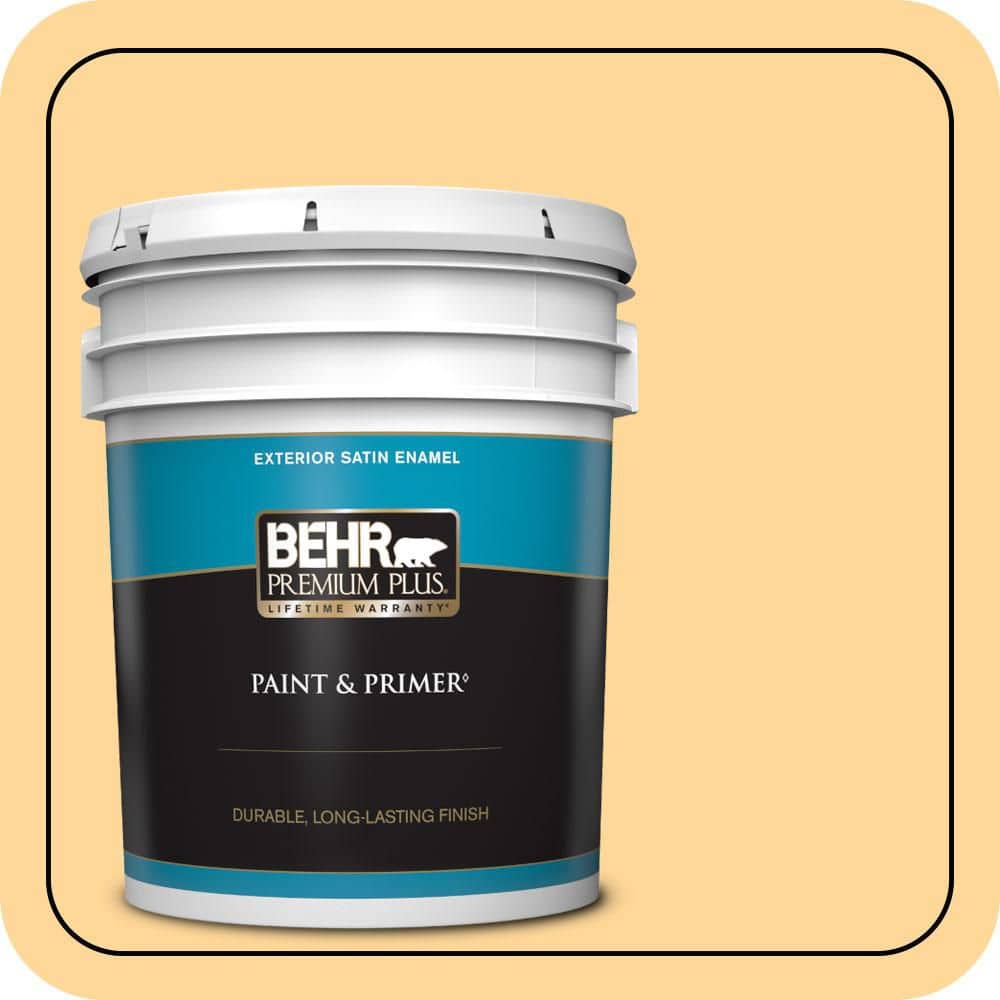 BEHR PREMIUM PLUS 5 gal. #P250-3 Marsh Marigold Satin Enamel Exterior Paint & Primer