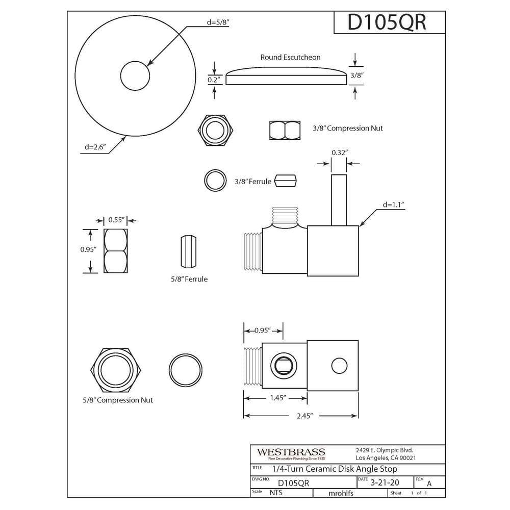 Westbrass 1/2 in. Nominal Compression Inlet x 3/8 in. O.D. Compression Outlet 1/4-Turn Round Angle Valve, Satin Nickel (2)