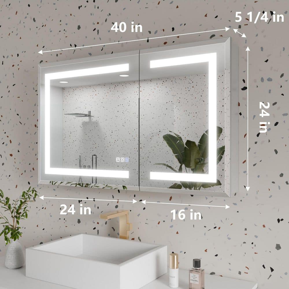 SANFANGIE V16 Series 40 in. W x 24 in. H Silver Aluminum Rectangular Medicine Cabinet with Mirror, Beveled Edge, Bathroom Cabinet (2)