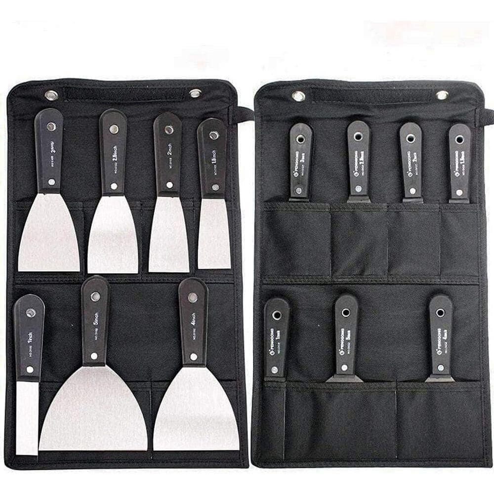 KIWDZFU 7-Piece Stainless Steel Putty Knife Set with Premium Handles and Storage Bag for Drywall Spackle and Paint Removal (1)