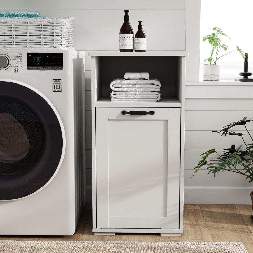 XUJMK 16 in W x 16 in D x 30 in H Linen Cabinet, Laundry Cabinet with 1 Removable Liner Bags, Freestanding Style, White (3)