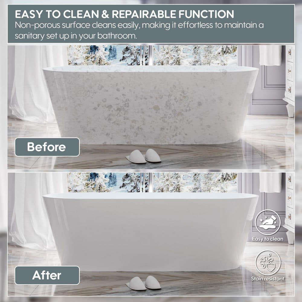 FORCLOVER DV 67 in. x 28.75 in. Soaking Bathtub with Center Drain in White/Polished Chrome (3)