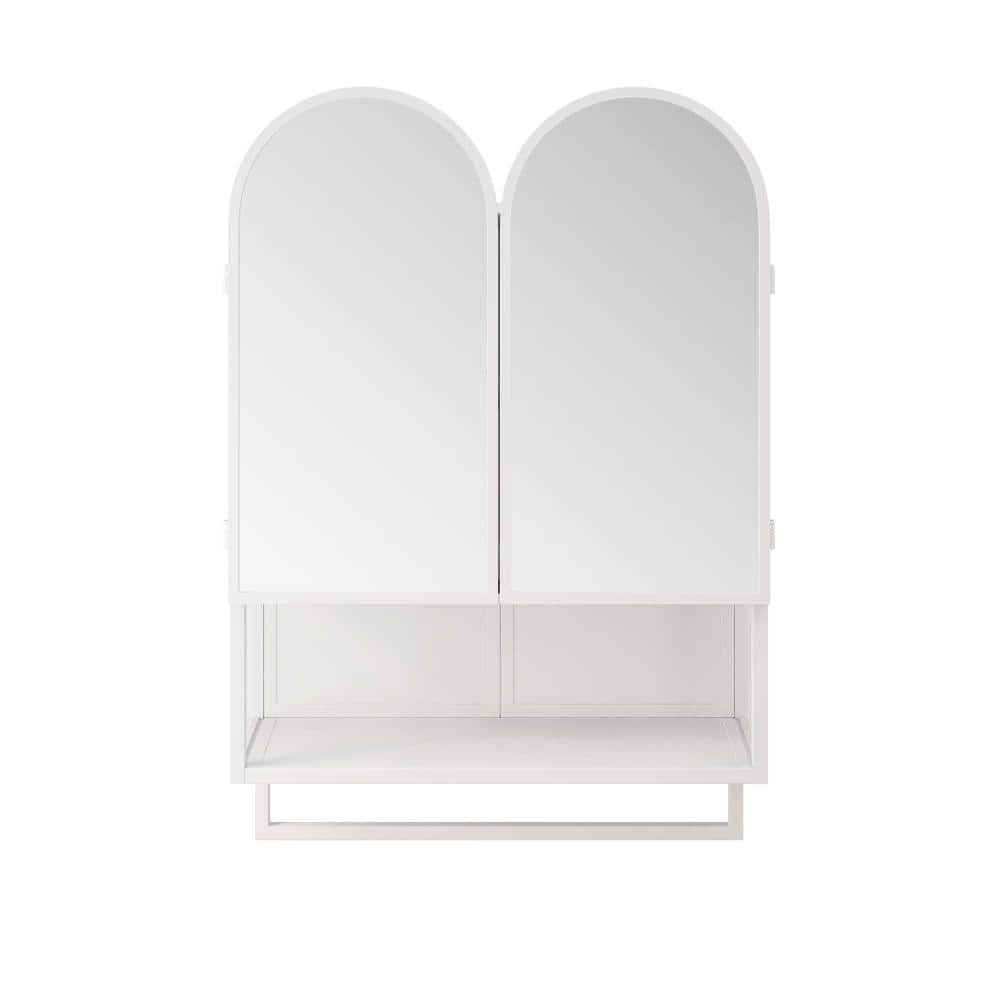 XUJMK 24 in. W x 8 in. D x 33 in. H Bathroom Storage Wall Cabinet, Double-Arched Mirror Cabinet in White with Towel Rack (1)