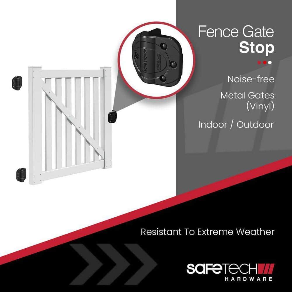 Safetech Hardware Polymer Gate Stop Gate Bumper Reduces Noise Prevent Slamming, Hinge Overextension, and Sway Vinyl/PVC - Black (2)