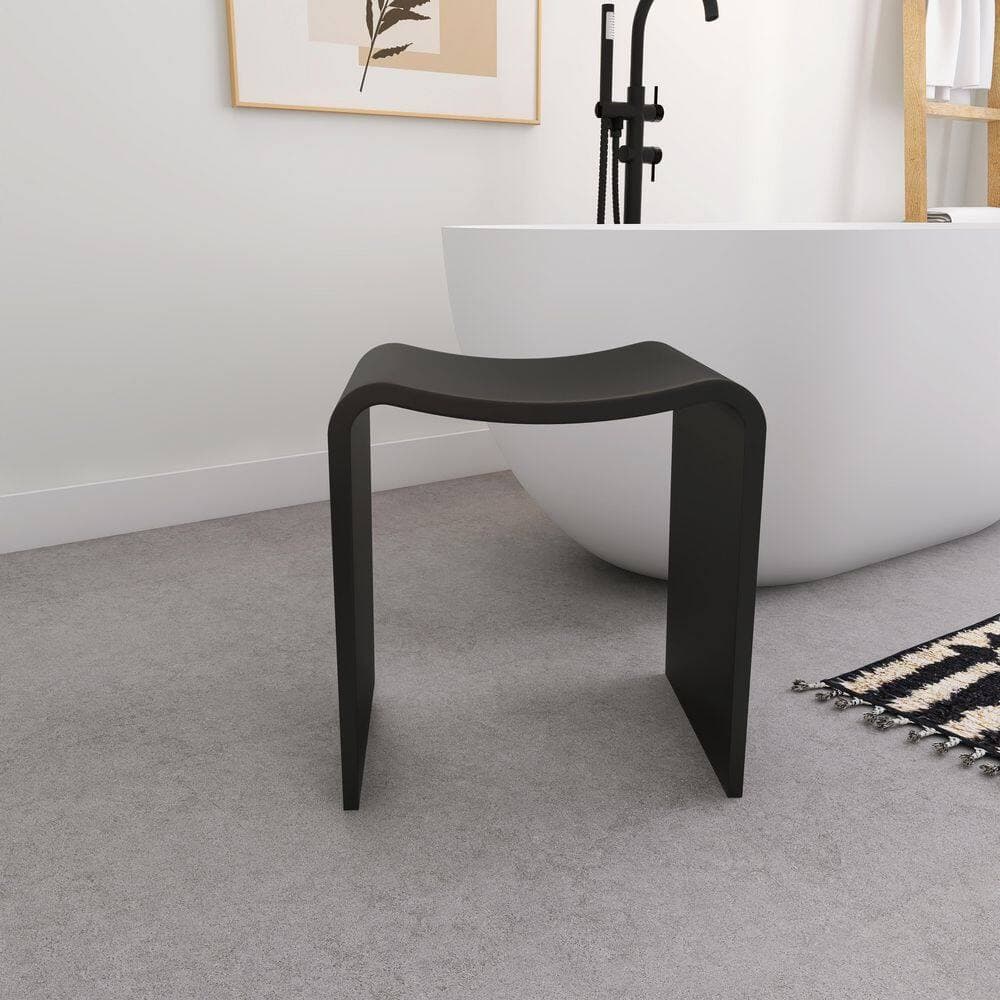 SJ STAR&JANE 15 in. x 12 in. x 16 in. Solid Surface Shower Stool Vanity Seat Walk In Shower Seat in Black (2)