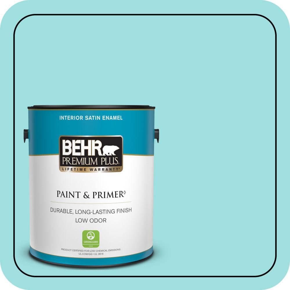 BEHR PREMIUM PLUS 1 gal. #P460-2 Tropical Waterfall Satin Enamel Low Odor Interior Paint & Primer