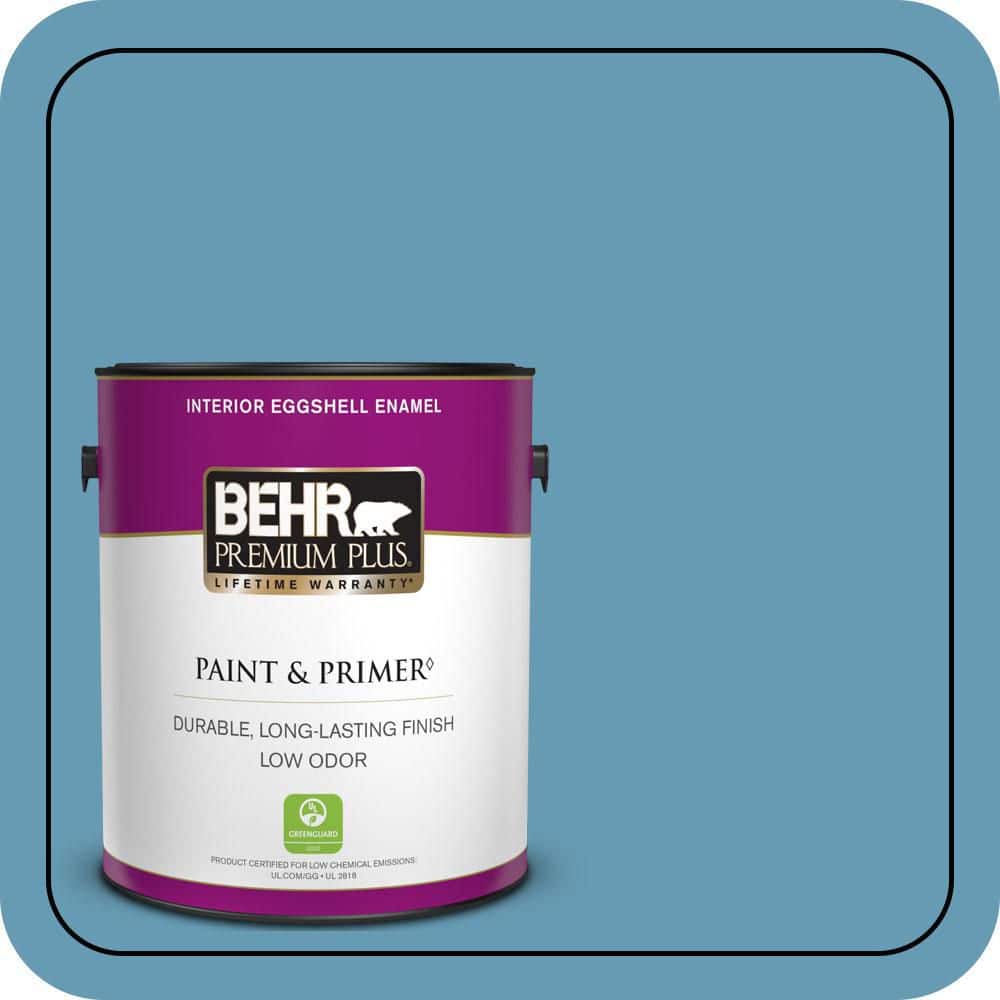 BEHR PREMIUM PLUS 1 gal. #S490-4 Yacht Blue Eggshell Enamel Low Odor Interior Paint & Primer (1)