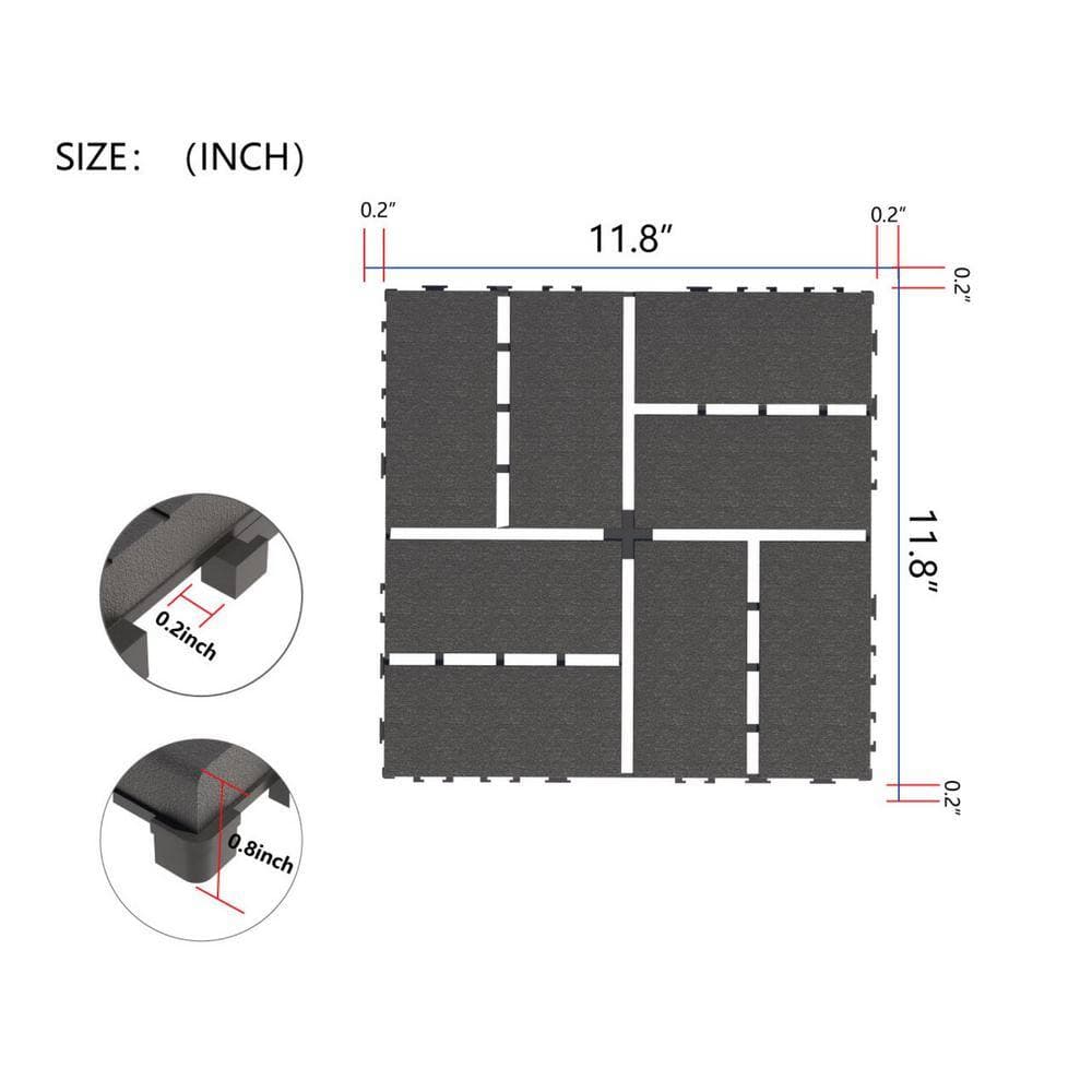 Tidoin Outdoor 1 ft. x 1 ft. Composite Deck Tile in Gray (44 Per Box) (2)