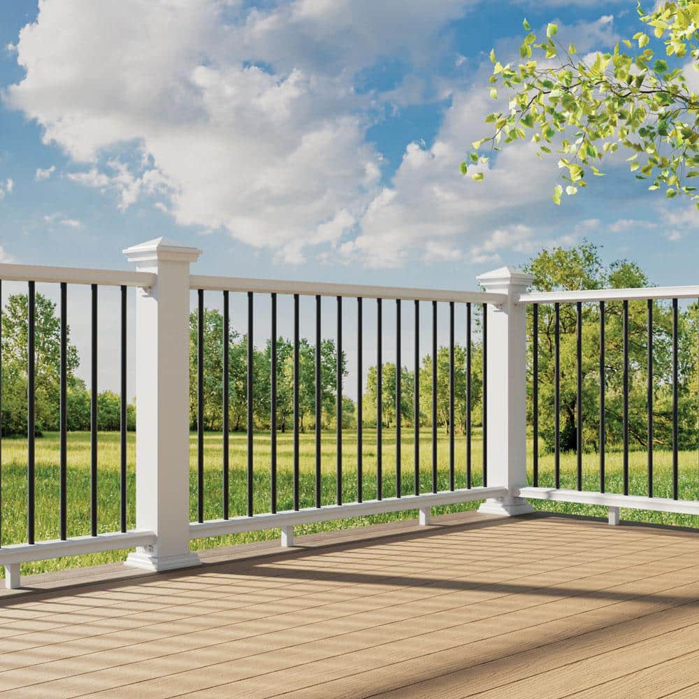Fiberon BRIO 36 in. x 96 in. (Actual: 36 in. x 94 in.) White PVC Composite Stair Railing Kit w/Black Round Aluminum Balusters (2)