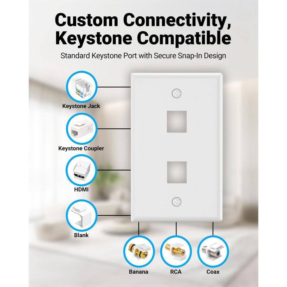 Micro Connectors, Inc 10-Pack 1-Gang White Keystone Plastic Wall Plates 2-Port and 10 Cat 6 RJ45 Keystone Jacks Green (3)