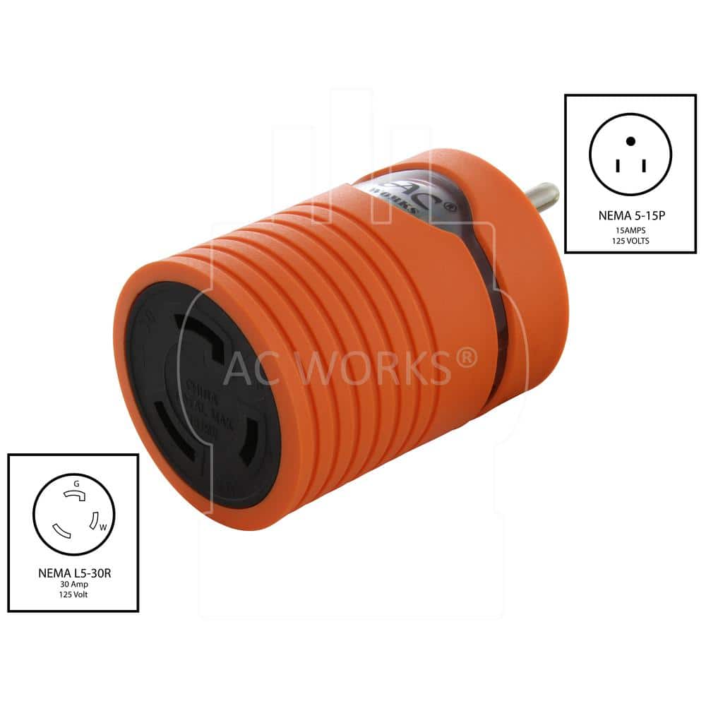 AC WORKS RV/Marine/Industrial Locking Adapter Regular Household 15 Amp Plug to Locking L5-30R 30 Amp 125-Volt Female Connector (2)