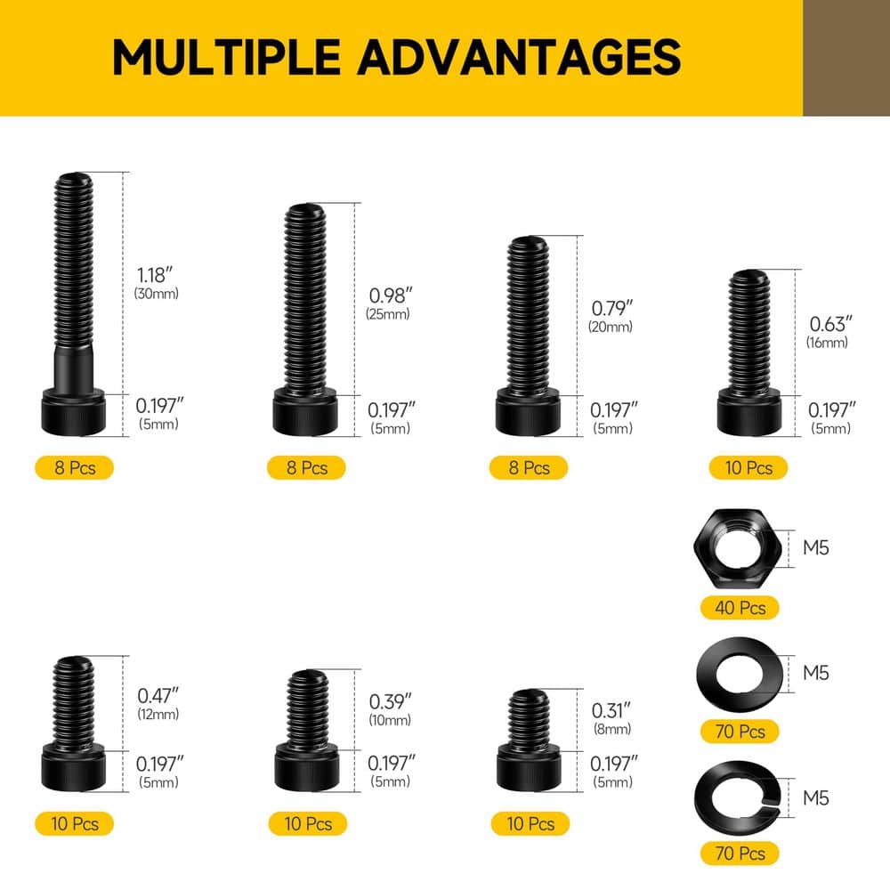 MYWISH 244-Piece M5 Hex Socket Head Cap Screws, Nuts and Washers Assortment Kit, Metric Hex Drive Bolt Set (2)