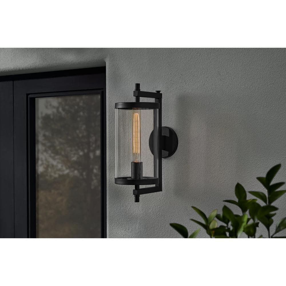 Hampton Bay Lisbon 15.88 in. 1-Light Black Outdoor Wall Light Fixture with Clear Glass (2)