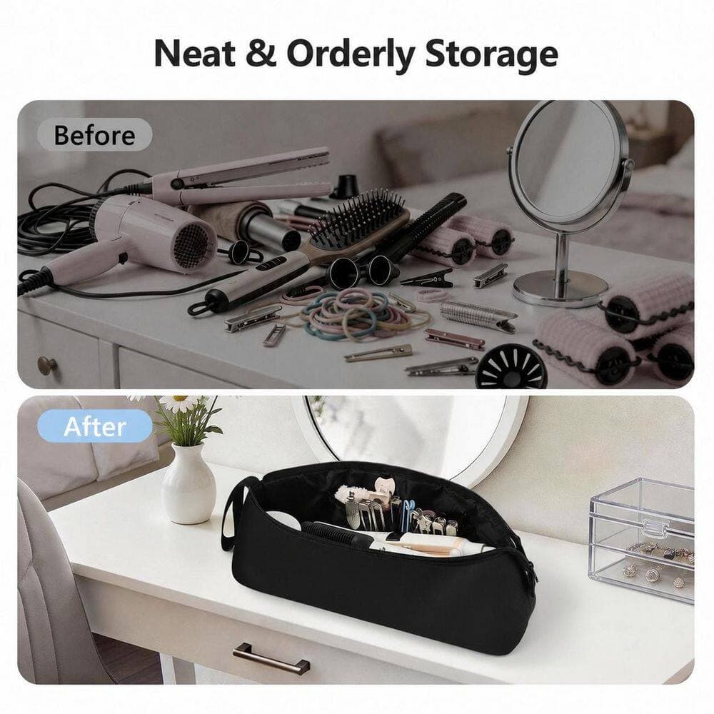Anqtovp Magnetic Detachable Travel Hair Tool Organizer in Black, Heat Resistant Mat for Curling Iron Flat Iron Dryer (2)