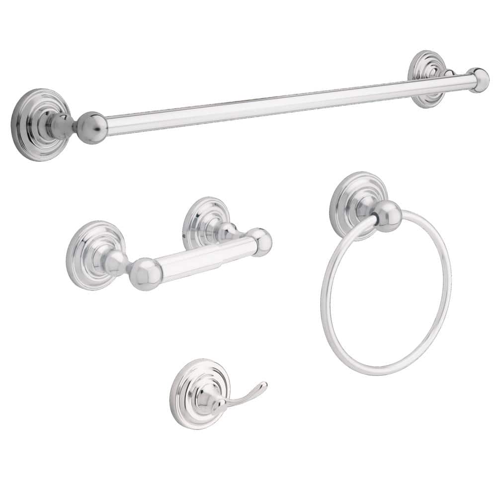 Delta Greenwich 4-Piece Bath Hardware Set 24 in. Towel Bar, Toilet Paper Holder, Towel Ring, Towel Hook in Polished Chrome