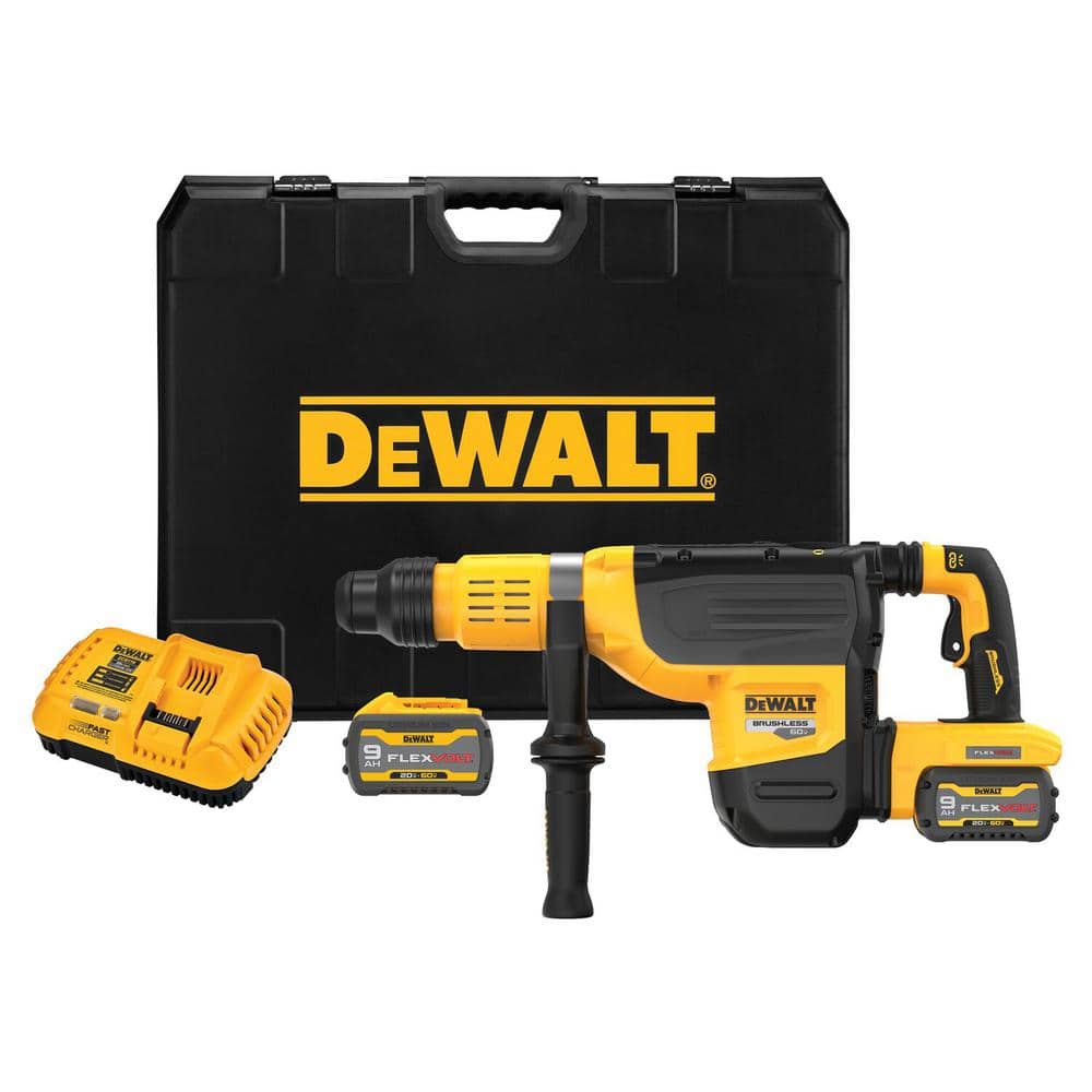 DEWALT 60V FLEXVOLT Lithium-Ion Cordless Brushless 2 in. SDS MAX Rotary Hammer Kit, (2) 9.0Ah Batteries, Charger and Kit Box (1)