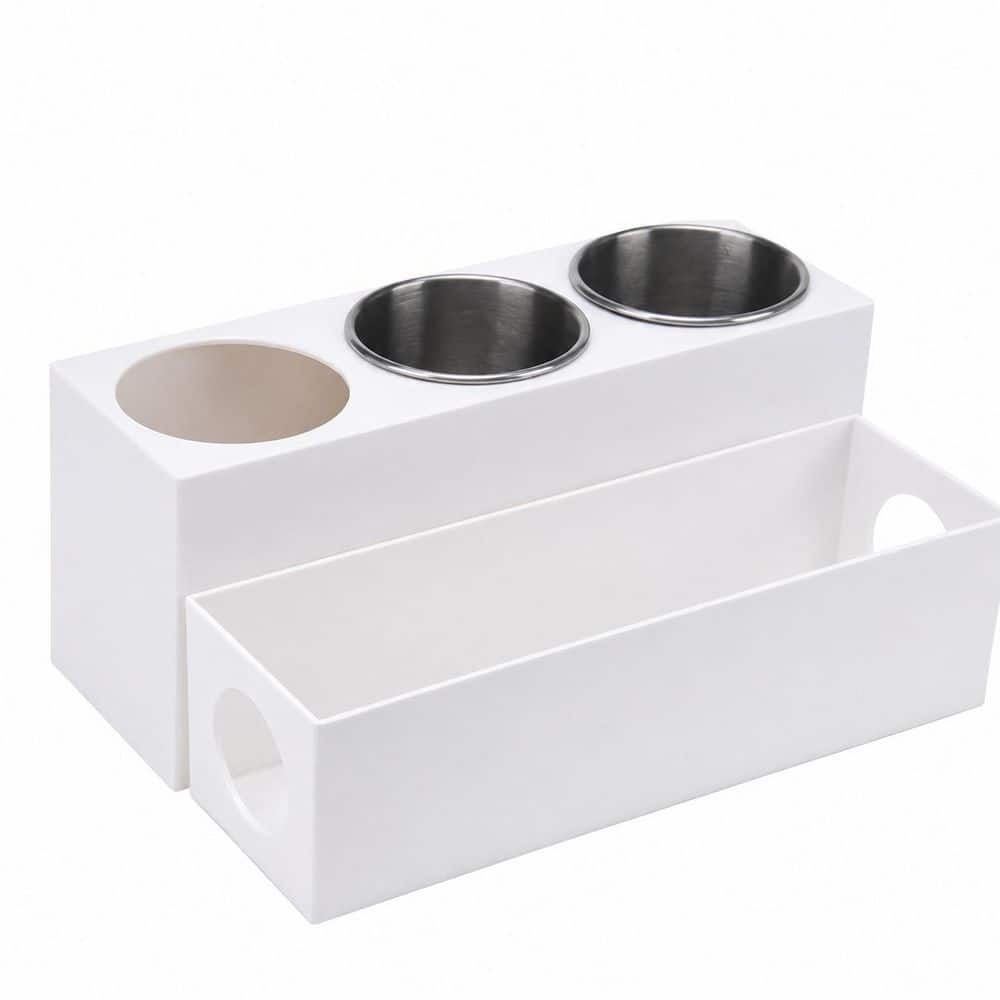 Anqtovp Bathroom Countertop Hair Tool Organizer with Removable Stainless Steel Cups in White for Hair Dryer and Hot Tools