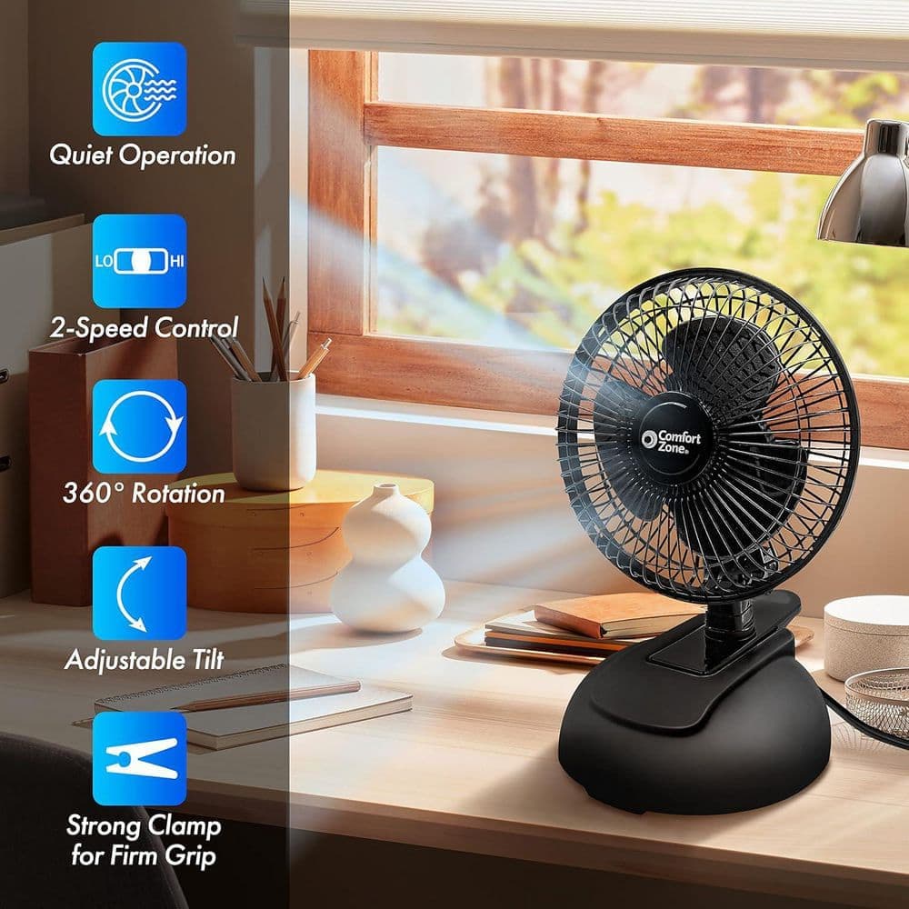Comfort Zone 6 in. Black Combo Desk and Clip Fan with Adjustable Tilt (2)