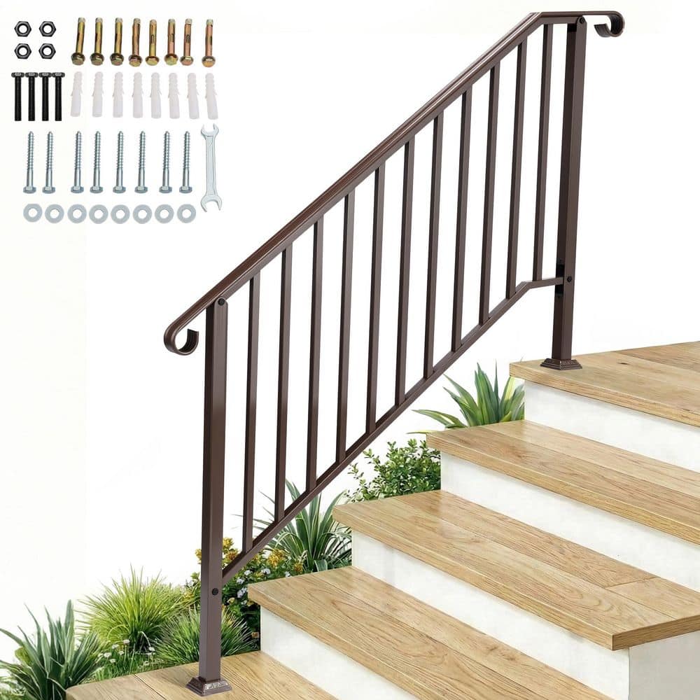 Karl home 70 in. x 51 in. Bronze Iron Stair Hand Rail Kit Handrails for Outdoor Steps (1)