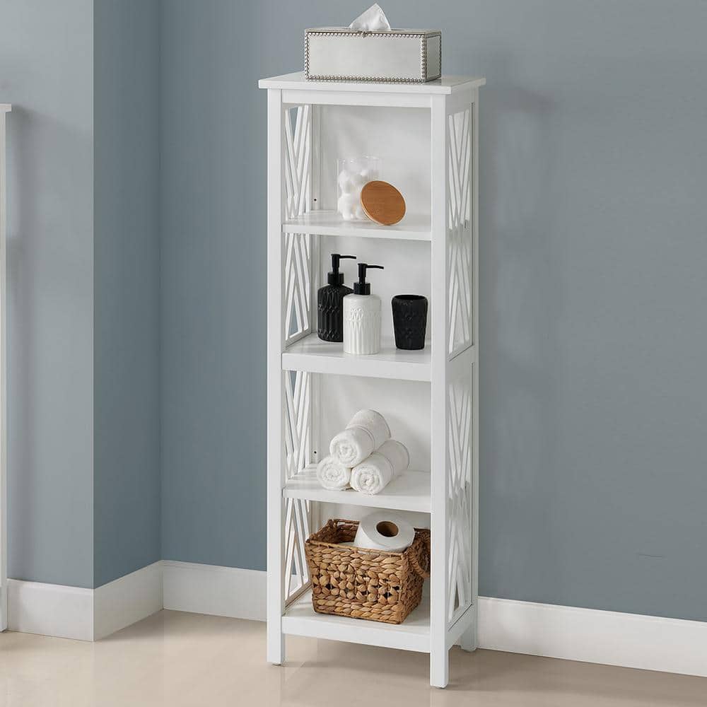 Alaterre Furniture Coventry 16 in. W x 48 in. H Free-Standing Bath Tall Storage Shelf in White (1)
