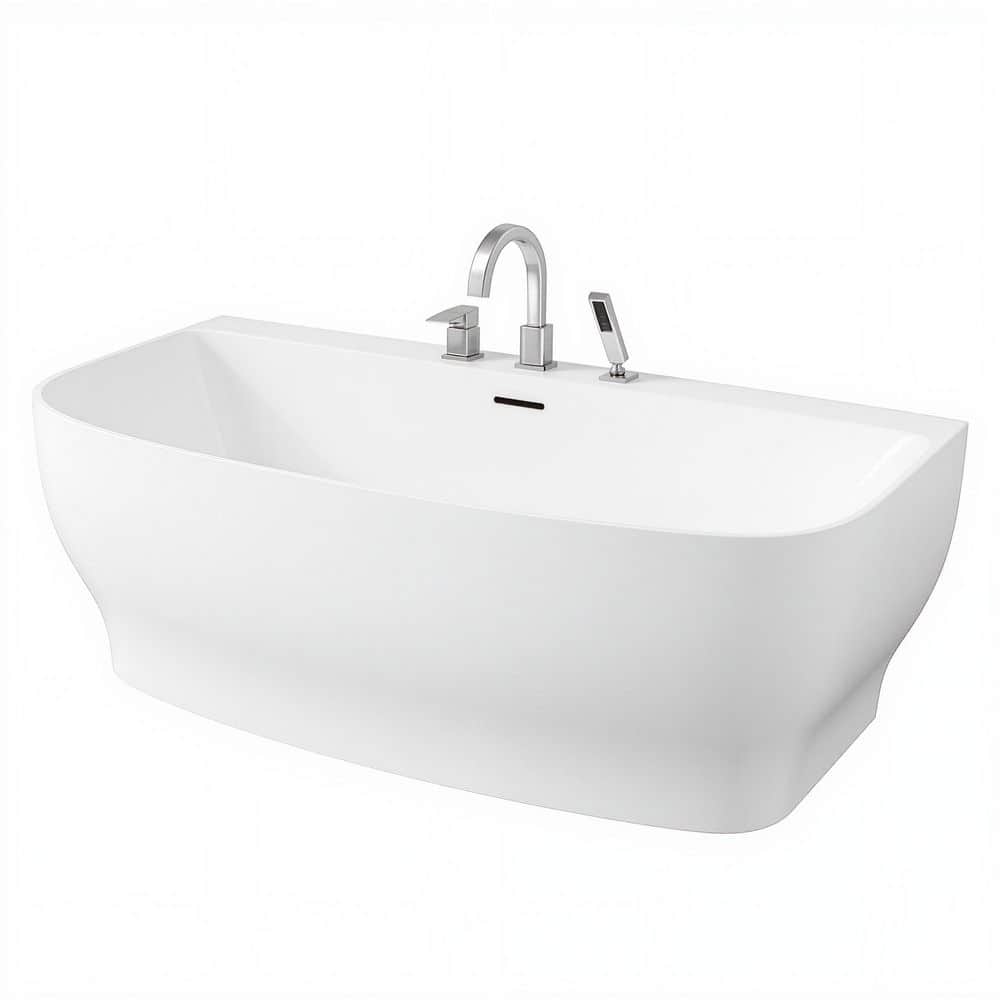 ANZZI 65 in. x 31 in. Flat Bottom Acrylic Freestanding Soaking Bathtub with Center Drain in Glossy White (1)
