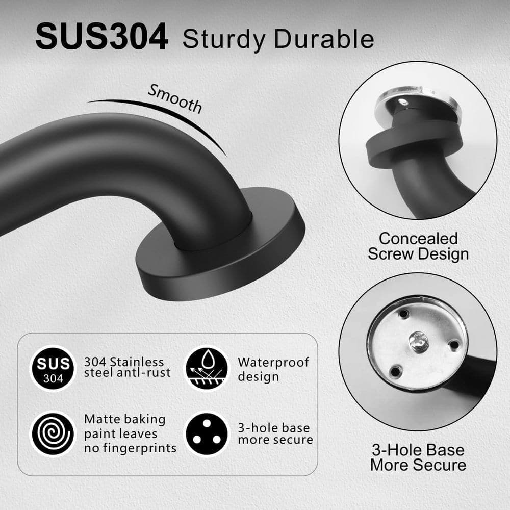 Afoxsos 12 in. Matte Black 304-Stainless Steel Safety Grab Bar for Stairs Garage Basement Bathroom Porch Steps 2-Pack (3)