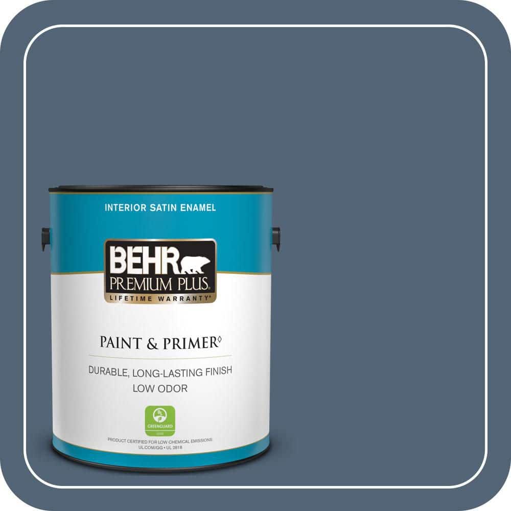 BEHR PREMIUM PLUS 1 gal. #570F-6 Mood Indigo Satin Enamel Low Odor Interior Paint & Primer