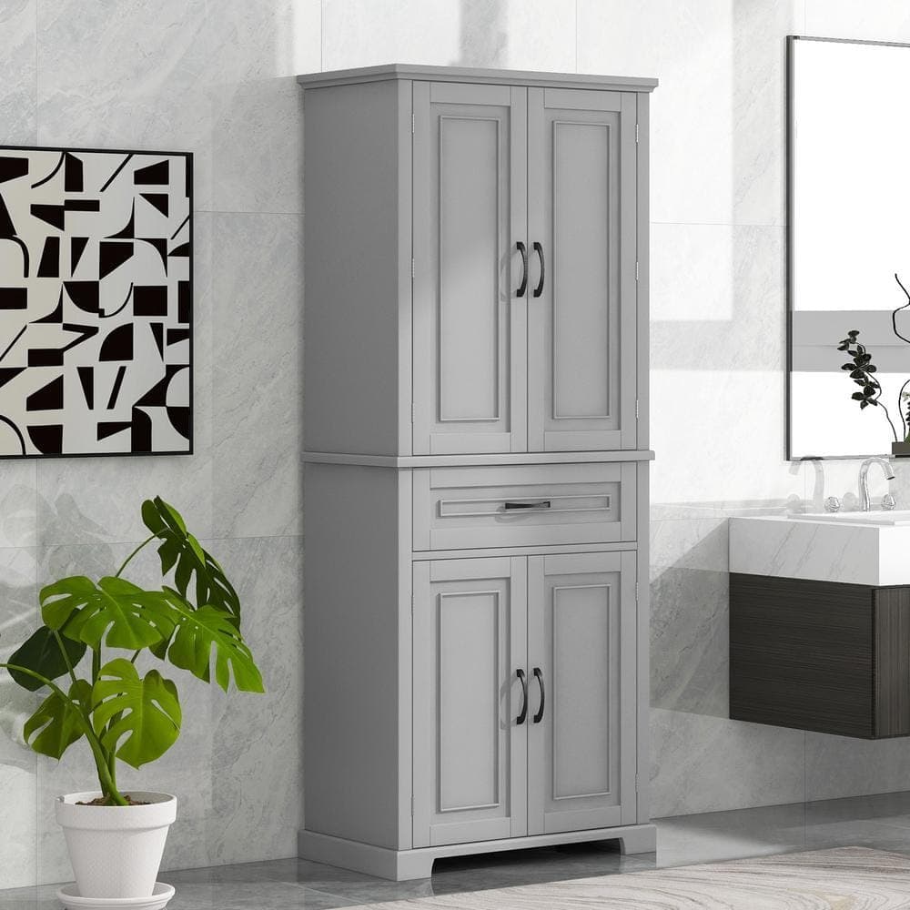 Unbranded 29.9 in. W x 15.7in. D x 72.2 in. H Gray Linen Cabinet with Doors, Drawer, Multiple Storage Space, Adjustable Shelf (3)