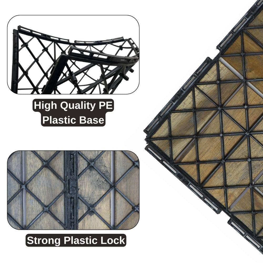 Siavonce 12" x 12" Light Gray Square Acacia Wood Interlocking Flooring Tiles Checker Pattern Pack of 10 Tiles (2)