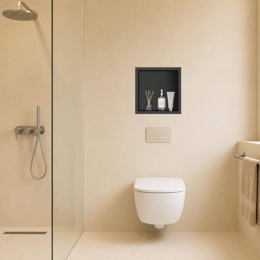 Velusian 11 in. W x 11 in. H x 4 in. D Waterproof Recessed Shower Niche Space-Saving Storage Shelf in Matte Black, No Tile Needed (2)