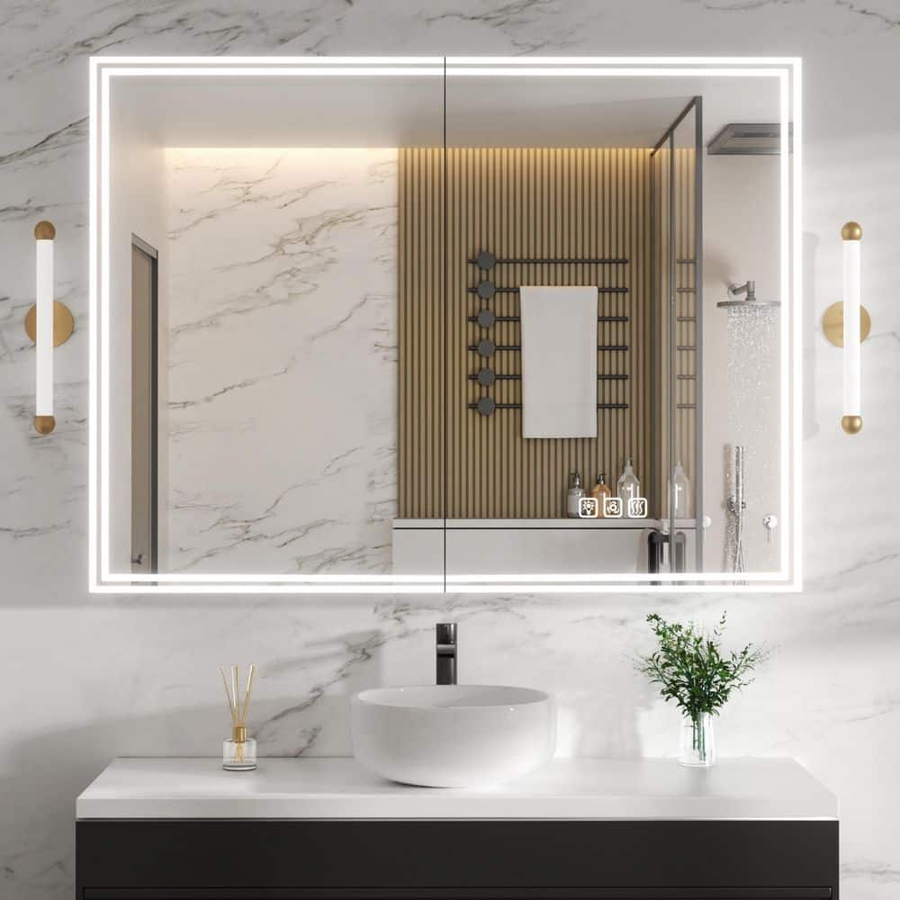 Ziyudura 48 in. W x 36 in. H Rectangular Aluminum Medicine Cabinet with Mirror and Light, Dimmable, Anti-Fog, Fully Assembled (3)